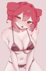 1girls bikini blush female female_focus female_only kasane_teto large_breasts open_mouth red_eyes red_hair short_hair solo solo_female solo_focus tongue tongue_out twin_drills utau