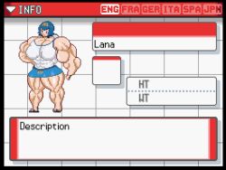 abs biceps big_muscles blue_hair breasts female hair hyper hyper_muscles lana_(pokemon) large_muscles muscles muscular muscular_arms muscular_female muscular_legs muscular_thighs nintendo pecs pixel_art pokemon xxdexseaxx