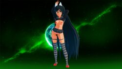 1girls 3d black_hair breasts breasts_out butts69420 clothing dark-skinned_female dark_skin dog_ears dog_tail glasses green_eyes high_res high_resolution highres homestuck illusion_soft jade_harley koikatsu long_hair looking_at_viewer ms_paint_adventures nipples no_bra panties_down presenting pubes pubes_exposed shirt_lift shoes showing_off skirt solo thighhighs tongue tongue_out v_sign