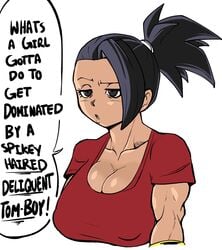 1girls black_hair cleavage dialogue dragon_ball dragon_ball_super english_text female_focus female_only female_saiyan female_solo huge_breasts implied_yuri kale muscle muscular_female ponytail pseudocel saiyan solo solo_female speech_bubble tan_skin text universe_6/universe_7 universe_6_saiyan/universe_7_saiyan