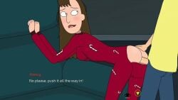 big_penis blush butt_flap couch doggy_style female ferdafs living_room morty_smith nancy_(rick_and_morty) onesie pajamas rick_and_morty rick_and_morty:_a_way_back_home