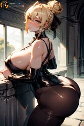 1female 2024 agenthat_art ai_generated artoria_pendragon artoria_pendragon_(alter) back back_view big_ass big_breasts big_thighs fate/grand_order fate_(series) female golden_eyes golden_hair high_resolution highres huge_ass huge_breasts huge_thighs hyper_ass hyper_breasts looking_at_viewer serious solo solo_female thighs white_body yellow_eyes yellow_hair