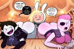 2023 3girls adventure_time anus ass biting_lip black_eyes black_hair blonde_hair blush breasts buckteeth cartoon_network elbow_gloves eyepatch female female_focus female_only fionna_and_cake fionna_campbell fionna_the_human_girl gloves grey_body hat imminent_rimming long_hair marceline oerba_yun_fang partially_clothed pink_body pink_hair pointy_ears princess_bubblegum rimming semidraws short_hair sweat the_star_(fionna_and_cake) thighs vampire vampire_girl