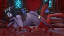 1girls 3d ass big_breasts blizzard_entertainment draenei keshina morilymory oc original_character purple_skin red_stockings solo valentine's_day warcraft world_of_warcraft