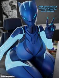 1girls armor armored_female big_breasts breasts doonography female female_focus female_only fortnite fortnite:_battle_royale front_view lynx_(fortnite) peace_sign streamer streaming tagme talking_to_viewer text