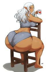 1girls ass batako big_ass breasts curvy dark-skinned_female dark_elf dark_skin dat_ass elf elf-san_wa_yaserarenai elf_ears elf_female female hi_res huge_ass humanoid kuroeda long_hair massive_ass pointy_ears thick_ass thick_thighs white_hair wide_hips