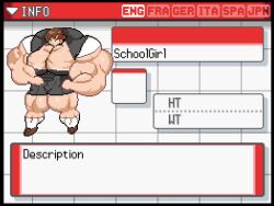 abs biceps big_muscles brown_hair female hair huge_muscles hyper hyper_muscles large_muscles lass_(pokemon) muscles muscular muscular_arms muscular_female muscular_legs muscular_thighs needs_breasts nintendo npc_trainer pecs pixel_art pokemon xxdexseaxx