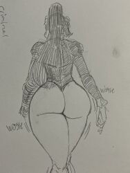 1girls ass back_view dat_ass dumptruck_ass fat_ass female female_only humble_shark ichiyo oc original_character ponytail traditional_media_(artwork) wiggle_lines