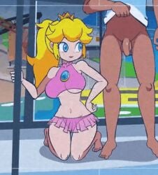 1boy 1girls animated blonde_hair dark-skinned_male dark_skin deepthroat erection face_fucking fellatio female isle_delfino_animation_(minus8) male mario_(series) miniskirt minus8 minus8_(character) nintendo oral princess_peach skirt super_mario_sunshine