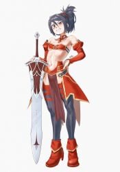 1girls abdomen black_hair bleach bleach:_the_thousand-year_blood_war cosplay crossover_cosplay dark_hair fate/apocrypha fate/grand_order fate/zero fate_(series) female female_only fgo knight kuchiki_rukia mordred_(fate) mordred_(fate/apocrypha) navel petite simple_background small_breasts solo tomboy waligner