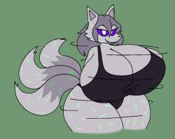 female fox fur_pattern furry furry_only gray_fur green_markings gremlingrounded large_breasts multiple_tails solo solo_female tagme