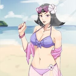 bikini bikini_bottom bikini_top black_hair breasts female female_focus female_only female_solo heart-shaped_sunglasses light-skinned_female looking_at_viewer maya_amano necklace painted_nails persona persona_2 shin_megami_tensei short_hair smiling smiling_at_viewer solo solo_female sunglasses_on_head triomegis