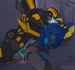 2boys against_wall alien_genitalia bumblebee_(transformers) cum_leaking cum_on_self cum_overflow cuntboy cuntboy/male cuntboy_sans_balls duo duo_focus herm hermaphrodite intersex kissing male male_focus male_only maleherm mdyaoi multi_genitalia penis pussy pussy_juice red_cum robot smokescreen spread_legs stingmachine transformers transformers_prime