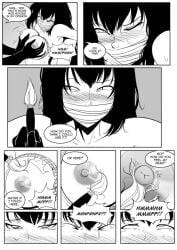 black_and_white bondage breasts brush fondling gag gagged gagged_speech groping helpless kidetic kusujinn nipple_play nipple_stimulation nipple_tickling nipples teasing tickling tickling_nipples tied