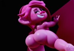 3d 3d_(artwork) all_fours ass big_ass big_butt female_focus female_only humanoid knotzdoodles looking_back nude nude_female pink_body pink_hair pink_skin poppy_(trolls) presenting presenting_hindquarters thick thick_thighs troll trolls_(film)