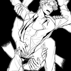 being_undressed caressing_belly diamond_is_unbreakable disembodied_hands dubious_consent hand_fetish hands jojo's_bizarre_adventure kira_yoshikage male_focus male_only nervous_expression shirt_open shirt_undone solo_male submissive_male touching_belly tummy worried_expression yoshikage_kira