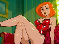 ai_generated ann_possible kim_possible latex_corset looking_at_viewer thighs