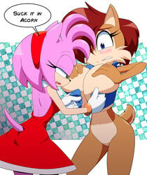 2021 2girls amy_rose big_breasts clothing dress female_only huge_breasts kojiro-brushard large_breasts multiple_girls sally_acorn sega sonic_(series) tagme yuri