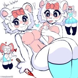 bear blood_on_knife blood_splatter blowjob blowjob_face blue_stockings breasts cum_on_body cum_on_breasts cum_on_face female furry knees knife_play malino_species paws penis pink_belly pretty_blood rinny_(character) rinny_(pretty_blood) rinnyluver69 thick_thighs white_fur white_hair white_skin