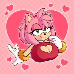 1girls 2d 2d_artwork amy_rose big_breasts boob_window bracelet bracelets breasts cleavage cleavage_cutout closed_smile cocomaniadx eyelashes female female_focus female_only gloves gold_bracelet green_eyes heart heart_background heart_shaped_boob_window hedgehog hedgehog_humanoid pink_background pink_fur red_dress sega smile sonic_(series) sonic_the_hedgehog_(series) stunnerpony two_tone_fur