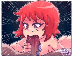 1boy 1girls 2017 black_eyes fellatio female freckles heart-shaped_pupils kim_pine male nude nude_female nude_male red_hair scott_pilgrim short_hair skajrzombie sweatdrop