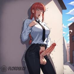 1futa ahe_gao ai_generated balls black_necktie black_pants building chainsaw_man collared_shirt crotchless cum cumming cumshot drooling ejaculation erect_penis erection flordulce futa_only futanari makima_(chainsaw_man) masturbating masturbation necktie open_mouth orgasm outdoors penis penis_out pubic_hair red_hair solo_futa standing testicles tongue tongue_out trembling unzipped_pants white_shirt yellow_eyes