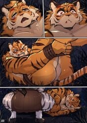 anthro anthro_only ass bound bound_wrists clothed comic crouching dipstick_tail feline feline_humanoid furry_male furry_only furry_tail futanari kakhao lying lying_on_back male no_visible_genitalia squatting tagme tail tiger tiger_stripes valarie_(kakhao) whiskers zebra zebra_print