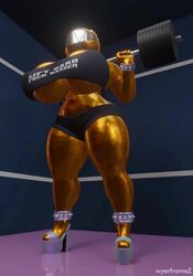 <1_second_video animated anklewear chain_chomp exercise footwear gold_chain_chomp gold_skin high_heels huge_breasts large_breasts mario_(series) massive_breasts metallic_body muscular_female neckwear no_sound shorter_than_10_seconds sportswear squatting thick_thighs underboob video weightlifting wristwear wyerframez