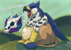 after_vore avian blue_body bone death digestion disposal dragon feathered_crest feathered_wings feathers gryphon gyrotech gyrurr head_crest hi_res horn lnyx male mythological_avian mythology pellet quadruped skull swiftsketchpone tail_feathers tail_tuft tuft vore weight_gain wings