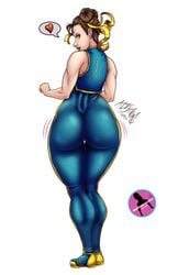 1girls 2021 ass_focus ass_shake big_ass big_butt blue_clothing bodysuit capcom chun-li looking_at_viewer metalexsart seductive seductive_eyes seductive_mouth shaking_butt short_hair street_fighter street_fighter_alpha thick_thighs watermark white_background