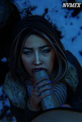 3d asian_female blender blender_(software) blowjob dark-skinned_male emily_davis eye_contact eyelashes female interracial male nvmfx oral partial_male sex until_dawn