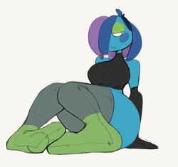 breasts drizzile female hair_over_eye hair_over_one_eye lefcoyto pokemon pokemon_focus sitting socks tanktop thick_thighs