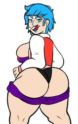 1girls astroarts astroautism bandage_on_face big_ass big_breasts big_butt big_hips big_legs big_thighs black_panties black_thong black_underwear blue_eyebrows blue_eyes blue_hair blue_lips bubble_ass bubble_butt busty character_request fat_ass fat_butt fat_thighs female female_only huge_ass huge_butt huge_hips huge_thighs jacket knockout_city large_ass large_butt large_hips large_thighs lip_piercing looking_at_viewer massive_ass massive_butt mouth_piercing panties pants_down pants_pulled_down piercing purple_shirt purple_shorts short_shorts shorts solo staring_at_viewer striptease thick_ass thick_hips thick_legs thick_thighs thong tongue_out underwear wide_hips