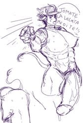 1boy erection huge_cock jojo's_bizarre_adventure jotaro_kujo male male_focus male_only penis pointing purin698 sketch spanish_text stardust_crusaders