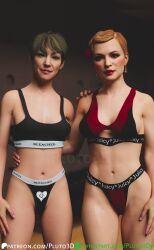 2girls 3d activision athletic_female bleached bleached_clothing blonde_hair breasts brown_eyes busty call_of_duty call_of_duty_black_ops_3 call_of_duty_modern_warfare_2_(2022) curvy daz_studio depth_of_field deviantart_username digital_media_(artwork) eye_contact female female_focus female_only front_view green_eyes hair_ornament hand_on_partner hi_res highres hips jessica_rose kate_laswell large_breasts legs lipstick looking_at_viewer panties patreon_username photoshop pluto3d sideboob sports_bra sportswear thighs thong very_high_resolution watermark