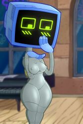 2d animate_inanimate breasts chaclaveloz curvy_figure electronics female female_only grey_body hi_res humanoid karen_plankton machine nickelodeon not_furry robot robot_girl robot_humanoid screen screen_face solo spongebob_squarepants standing tv tv_head wide_hips