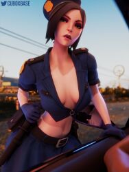 1girls black_hair cuboxbase female female_only green_eyes hi_res highres police police_uniform riot_games short_hair_female valorant viper_(valorant)