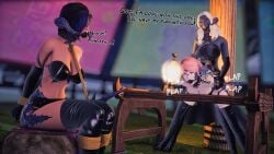 3girls arms_behind_back arms_tied_above_head au_ra ball_gag bikini bikini_top bondage captured captured_heroine cirina_mol collar dominatrix final_fantasy final_fantasy_xiv forced forced_to_watch gag gagged gagged_speech imminent_rape kisa_kha latex latex_gloves latex_thighhighs legs_tied multiple_girls rape rope rope_bondage sadu_dotharl strap-on strappado struggling xaela