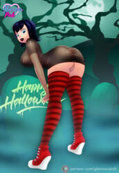 ass bending_over female glamourpink halloween hotel_transylvania looking_at_viewer mavis_dracula panties panty_shot shoes sneakers solo thighhighs underwear upskirt