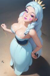 1girls ai_generated blue_hair cleavage crown curvaceous curvy curvy_body curvy_female curvy_figure disney disney_xd earrings female female_only hourglass_figure inner_sideboob light-skinned_female light_skin moon_butterfly mrseyker pixai queen solo solo_female star_vs_the_forces_of_evil voluptuous voluptuous_female