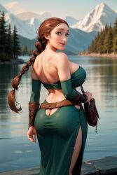 1girls ai_generated ass ass_cleavage ass_focus auburn_hair brown_hair cleavage curvaceous curvy curvy_body curvy_female curvy_figure dreamworks female female_only green_eyes hourglass_figure how_to_train_your_dragon light-skinned_female light_skin milf mrseyker outdoors outside pixai sideboob solo solo_female valka_haddock voluptuous voluptuous_female