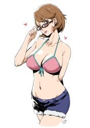 atlus breasts female female_only liangjushuang one_eye_closed persona persona_3 short_hair solo swimsuit white_background yukari_takeba