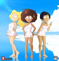 3girls amphibia anne_boonchuy asian barefoot blue_sky clouds feet interracial lens_flare marcy_wu minus_class sasha_waybright slavic standing tagme thai toes watermark white_dress