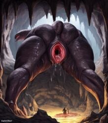 ai_generated black_body cave cloaca cloaca_juice darkeffect gaping_cloaca giantess interspecies larger_female monster nightmare_fuel presenting_hindquarters rear_view sharp_teeth smaller_male thick_thighs wide_hips wizard