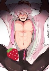 abs angry atarime4542 big_pecs blush bound bound_wrists class_3-z gintama gintoki_sakata glasses imminent_rape imminent_sex labcoat looking_at_viewer male male_only nervous nipple_slip official_alternate_costume open_pants open_shirt pecs pov restrained solo_focus sweat teacher white_hair