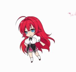 ahoge animated big_breasts bouncing_breasts breasts chibi clothed_female clothes clothing female hair hair_flip hand_on_hip high_school_dxd large_breasts light-skinned_female light_skin long_hair only_female red_hair rias_gremory simple_background skirt smile solo tagme white_background