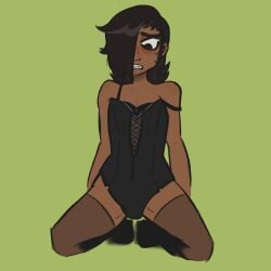 blush bunnysuit gay matthew_patel messy_hair on_knees scott_pilgrim solo solo_male thigh_highs