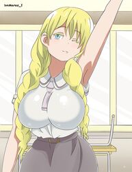 1girls armpits asobi_asobase big_ass big_breasts big_butt blonde_hair blue_eyes breasts clothing female female_only hi_res high_resolution highres huge_breasts ivnmaraz_1 light-skinned_female light_skin olivia_(asobi_asobase) school_uniform small_waist thin_waist uniform voluptuous white_skin wide_hips