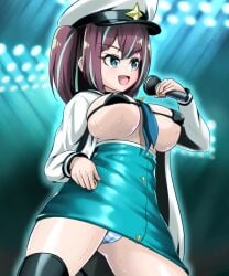 akoya_matama bikini_top biruto black_socks breasts large_breasts loco_musica mahou_shoujo_ni_akogarete microphone panties singing skimpy_bikini socks sweat thick_thighs thigh_socks thighhighs thighs upskirt