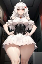 ai_generated daidouji_(artist) erispheria goddess red_eyes thick_legs thick_thighs twitch virtual_youtuber voluptuous voluptuous_female vtuber white_hair youtube